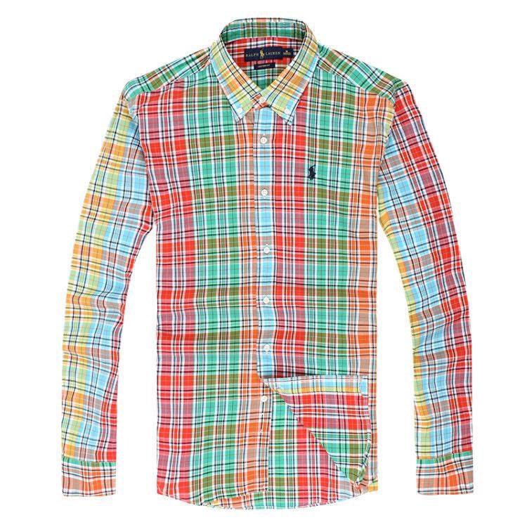 R L Custom Fit Gingham Orange Multi-Color Longsleeve Shirt - Obeezi