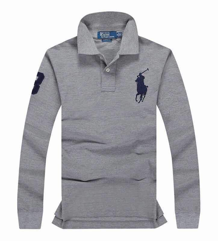 R L Custom Fit LongSleeve Big Pony 3 Polo Ash - Obeezi