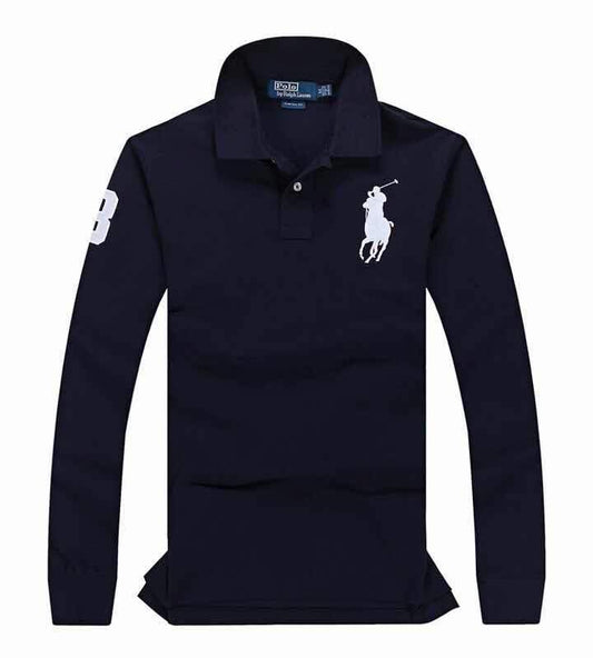 R L Custom Fit LongSleeve Big Pony 3 Polo Navyblue - Obeezi