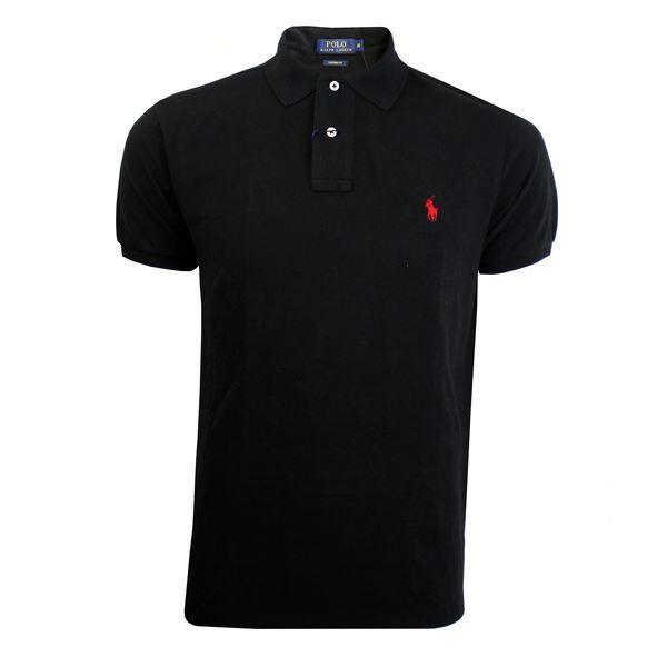 R L Custom Fit Men's Shortsleeve Small Pony Polo Black - Obeezi