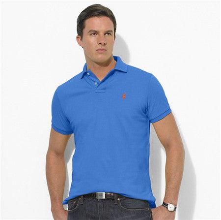 R L Custom Fit Men's Shortsleeve Small Pony Polo light Bue - Obeezi