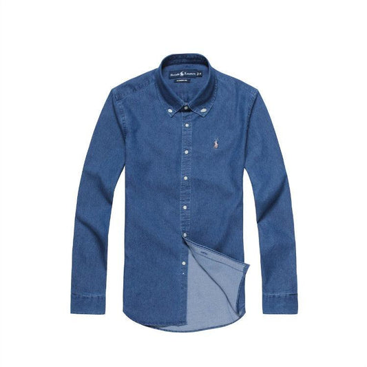R L Fit Oxford Button-Down Pony Logo Denim Shirt - Navy Blue - Obeezi