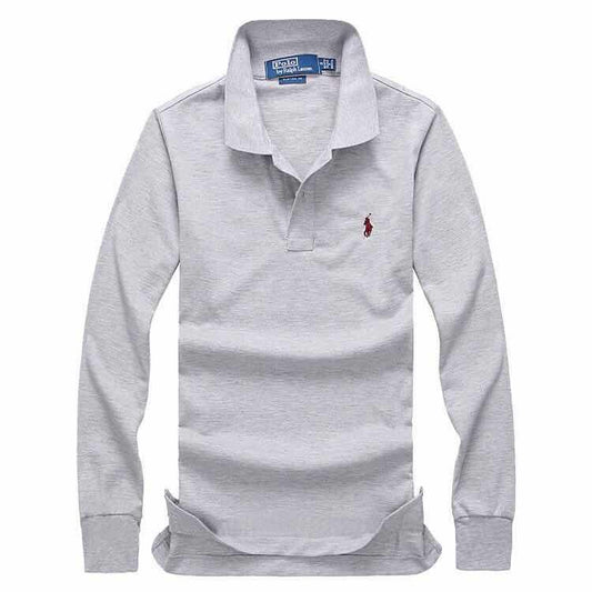 R L Long-sleeved Small Pony T-shirt Polo Grey - Obeezi