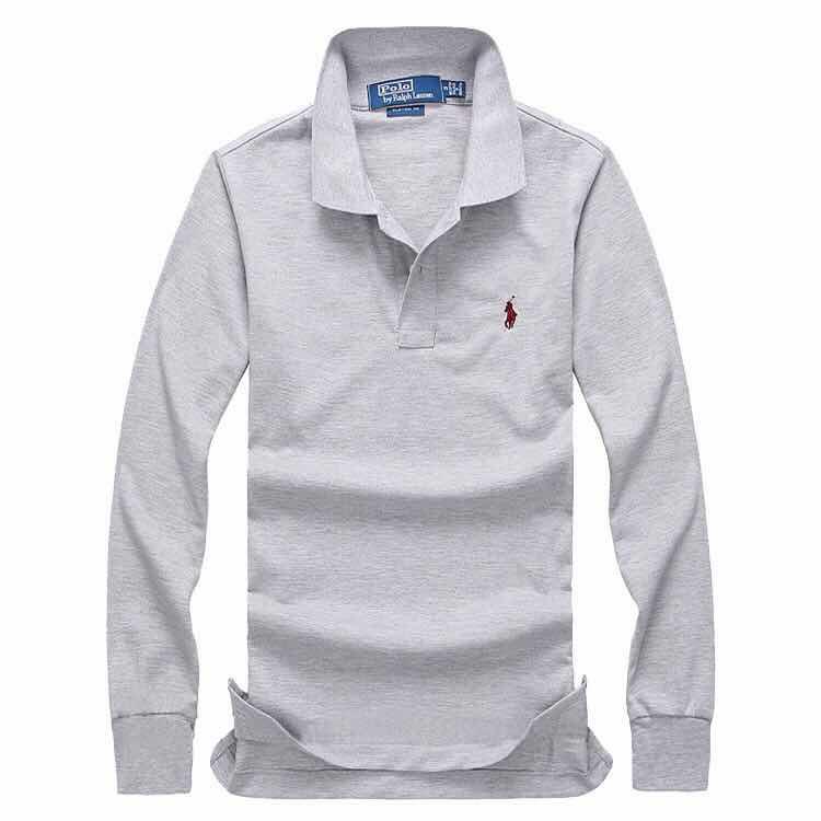 R L Long-sleeved Small Pony T-shirt Polo Grey - Obeezi