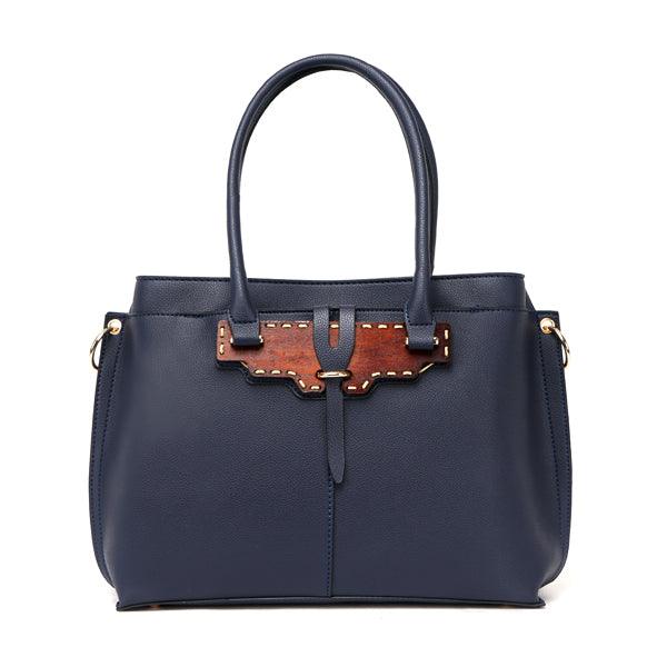 Rad Blue Leather 3 In 1 Handbag With Wood Trimmings - Obeezi.com