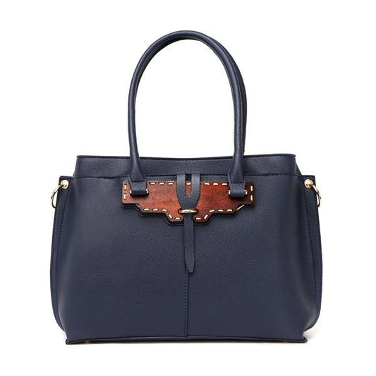 Rad Blue Leather 3 In 1 Handbag With Wood Trimmings - Obeezi.com