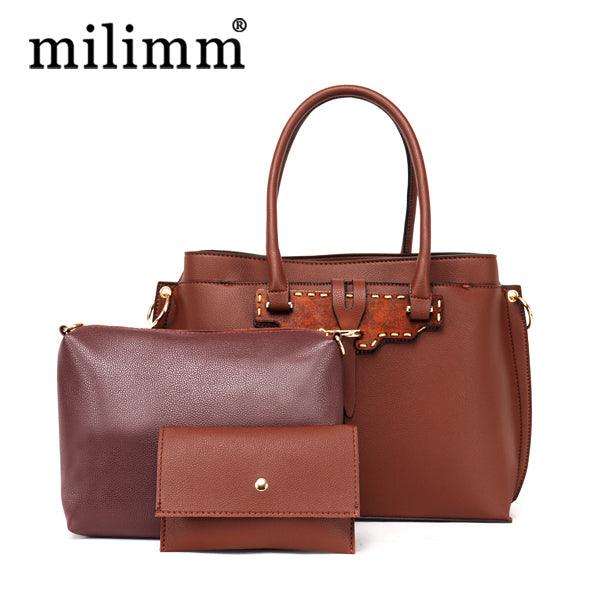 Rad Blue Leather 3 In 1 Handbag With Wood Trimmings - Obeezi.com