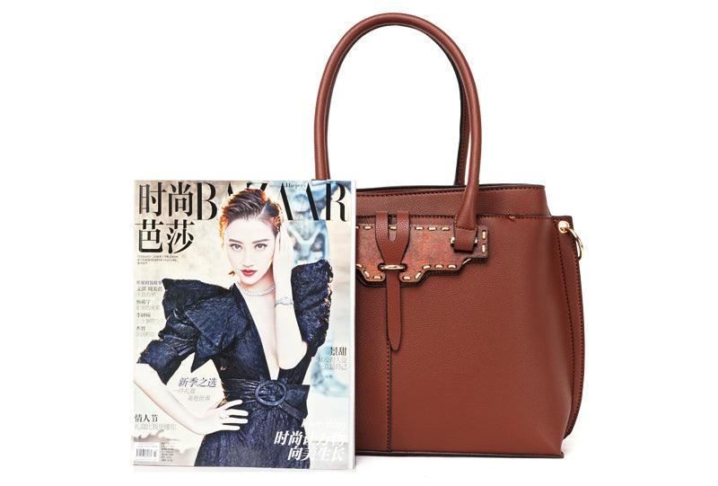 Rad Blue Leather 3 In 1 Handbag With Wood Trimmings - Obeezi.com