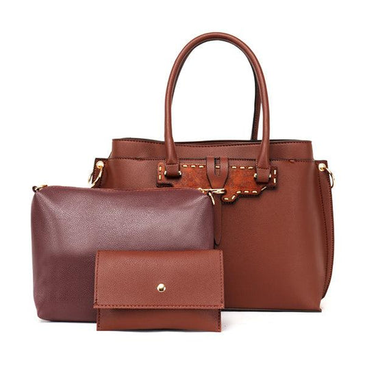 Rad Brown Leather 3 In 1 Handbag With Wood Trimmings - Obeezi.com