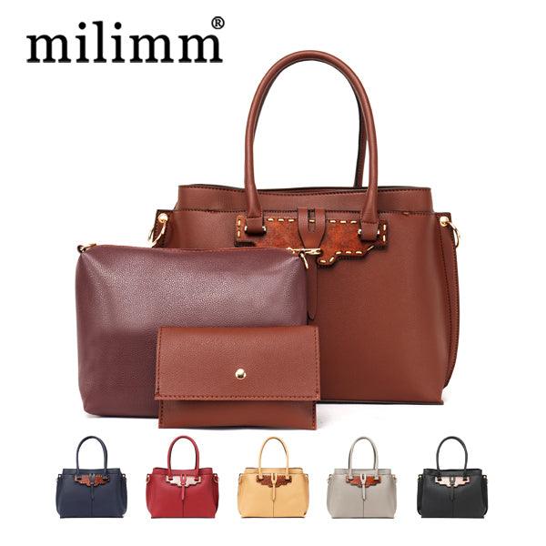 Rad Grey Leather 3 In 1 Handbag With Wood Trimmings - Obeezi.com