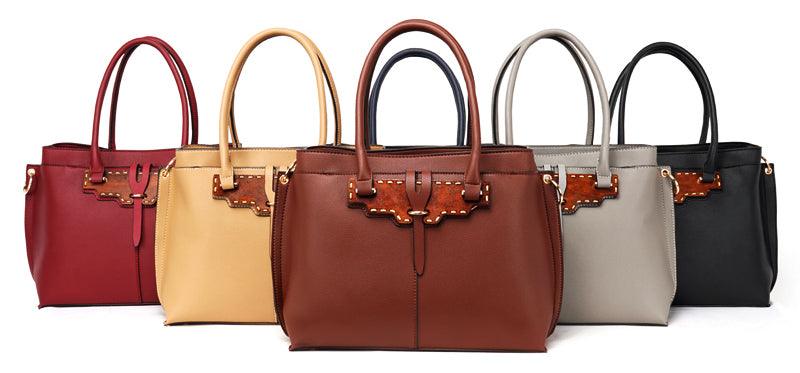 Rad Red Leather 3 In 1 Handbag With Wood Trimmings - Obeezi.com