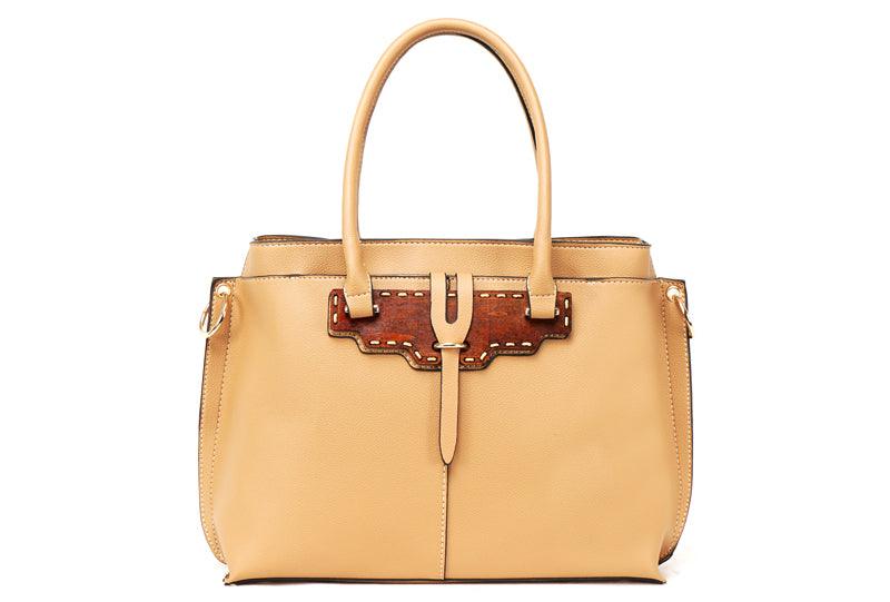 Rad Red Leather 3 In 1 Handbag With Wood Trimmings - Obeezi.com