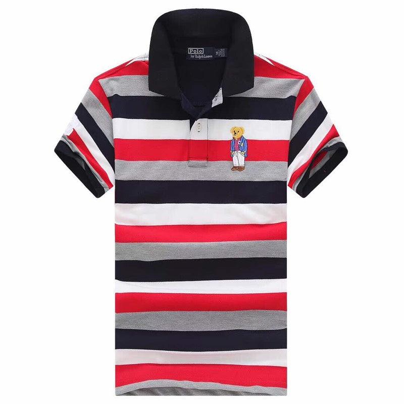 Ralph Lauren Polo Shirt Black Red White Ash Stripe Custom Fit - Obeezi