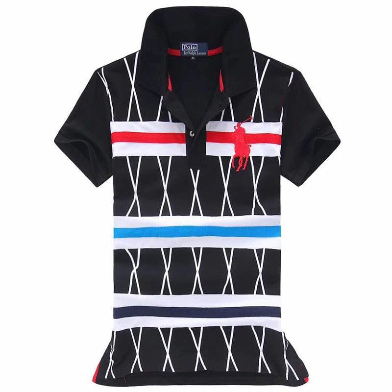 Ralph Lauren Strip Colorful Pony in Black Red white polo - Obeezi