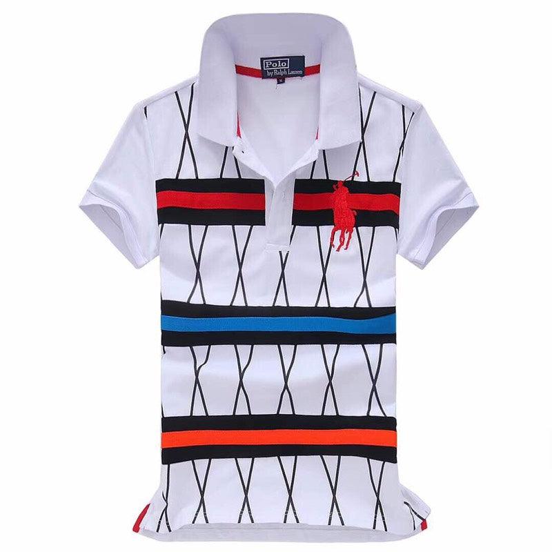 Ralph Lauren Strip Colorful Pony in white Red polo - Obeezi