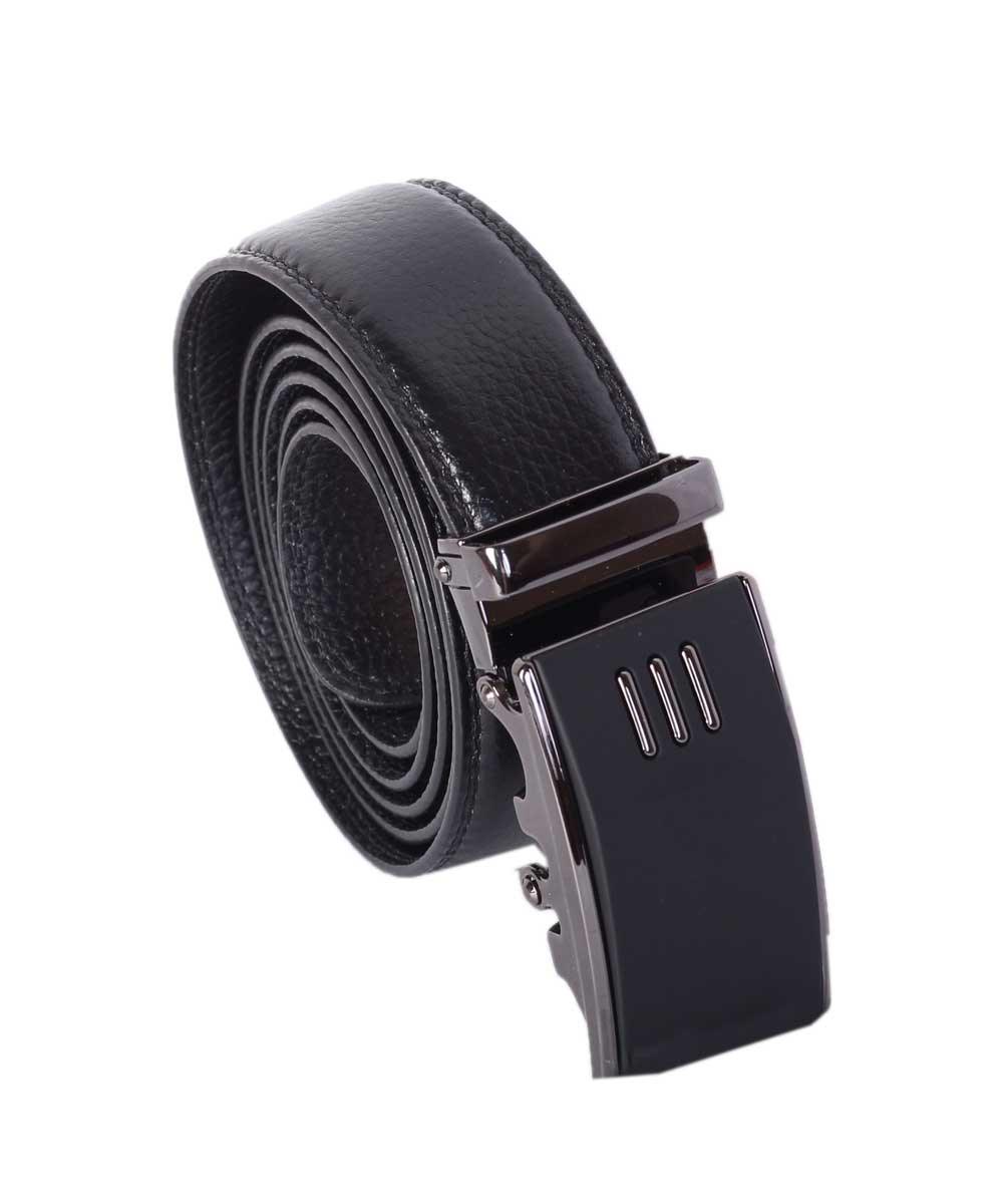 Ratchet 3 Stripe Buckle Automatic Black Leather Belt - Obeezi.com