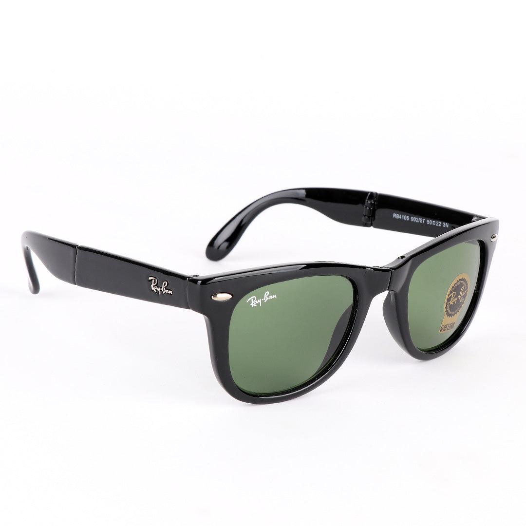Ray-Ban Foldable Wayfarer Black And Green Lens Sunglasses - Obeezi.com
