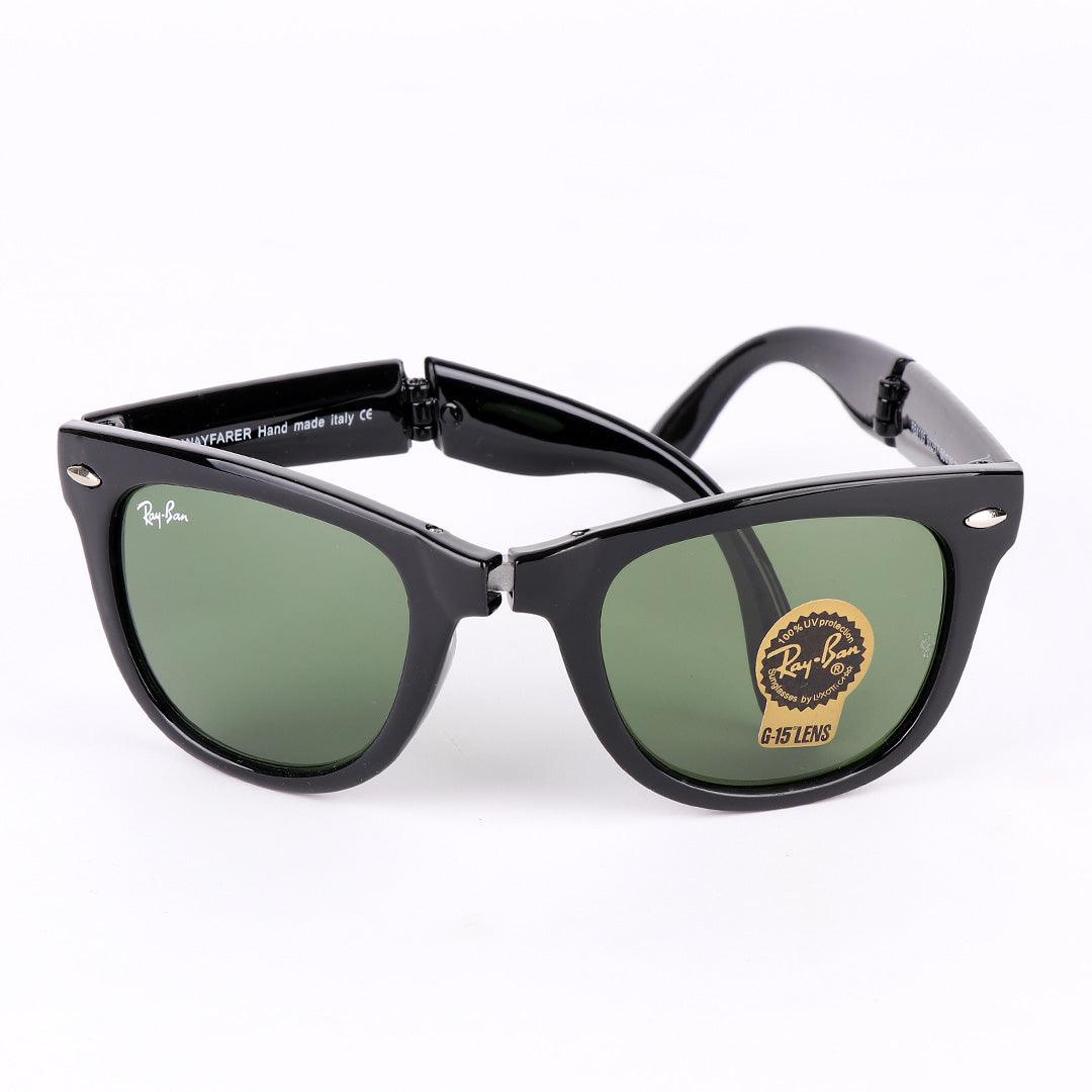 Ray-Ban Foldable Wayfarer Black And Green Lens Sunglasses - Obeezi.com