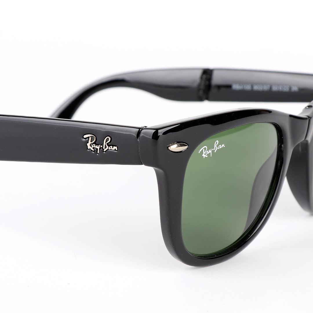 Ray-Ban Foldable Wayfarer Black And Green Lens Sunglasses - Obeezi.com