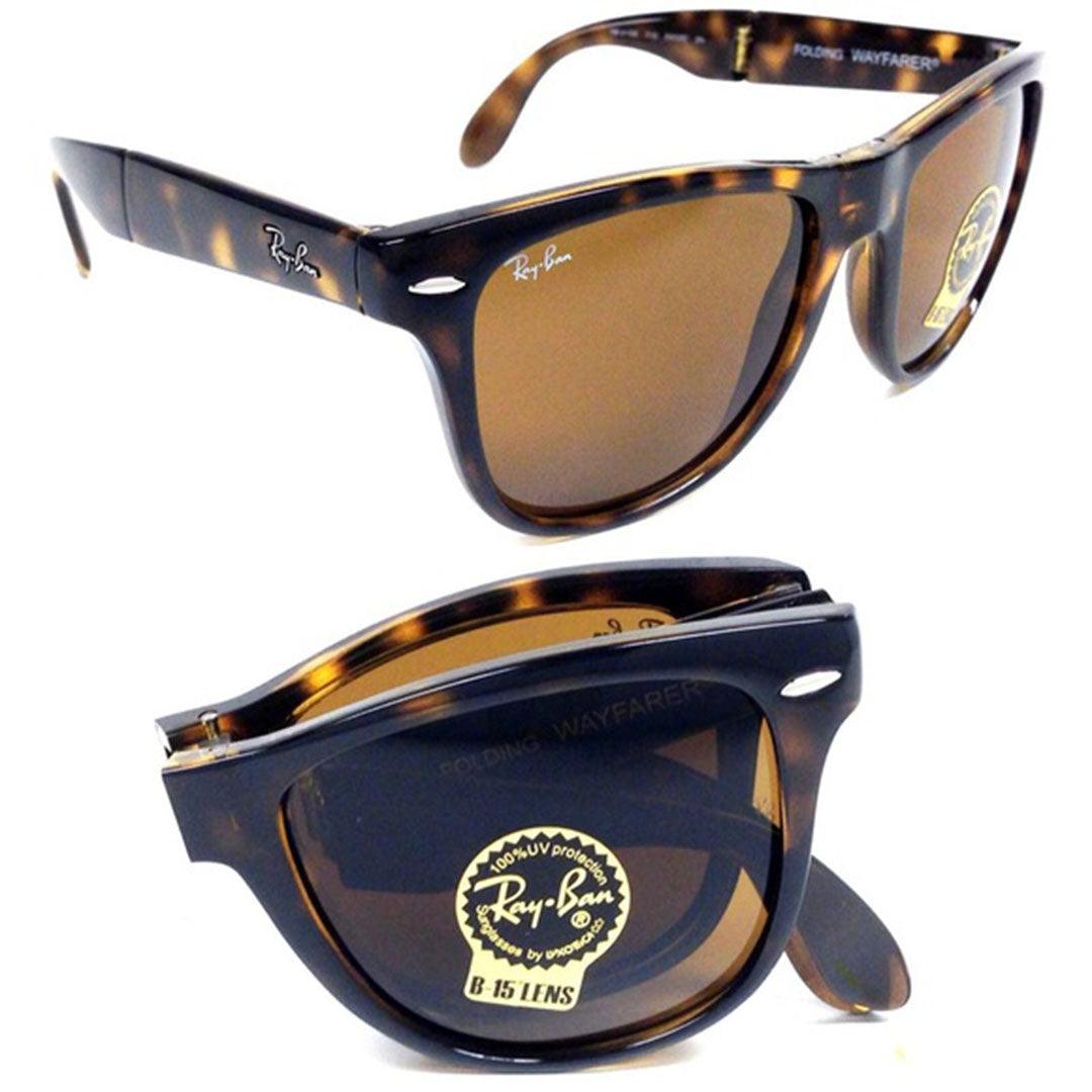 Ray-Ban Foldable Wayfarer Brown And Green Lens Sunglasses - Obeezi.com