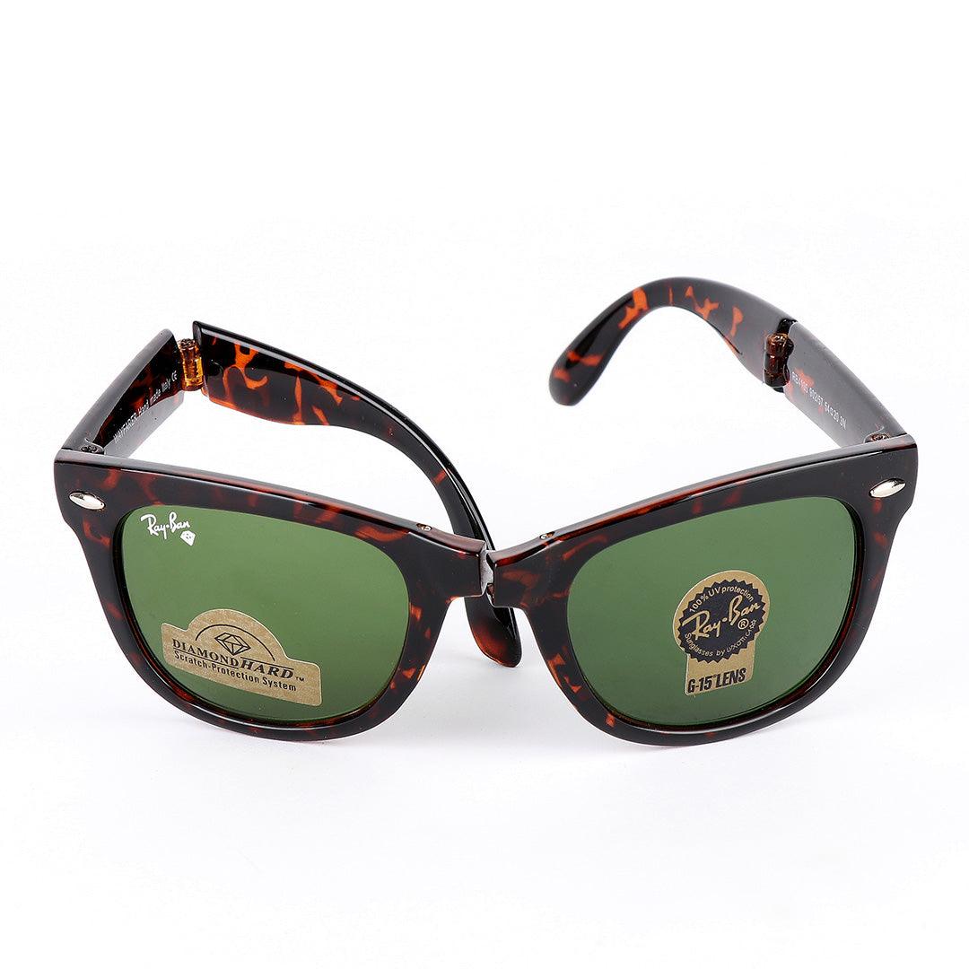 Ray-Ban Foldable Wayfarer Brown And Green Lens Sunglasses - Obeezi.com