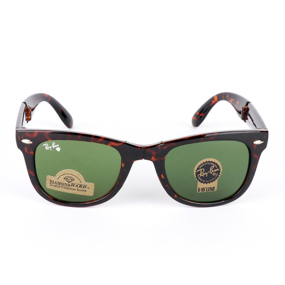 Ray-Ban Foldable Wayfarer Brown And Green Lens Sunglasses - Obeezi.com