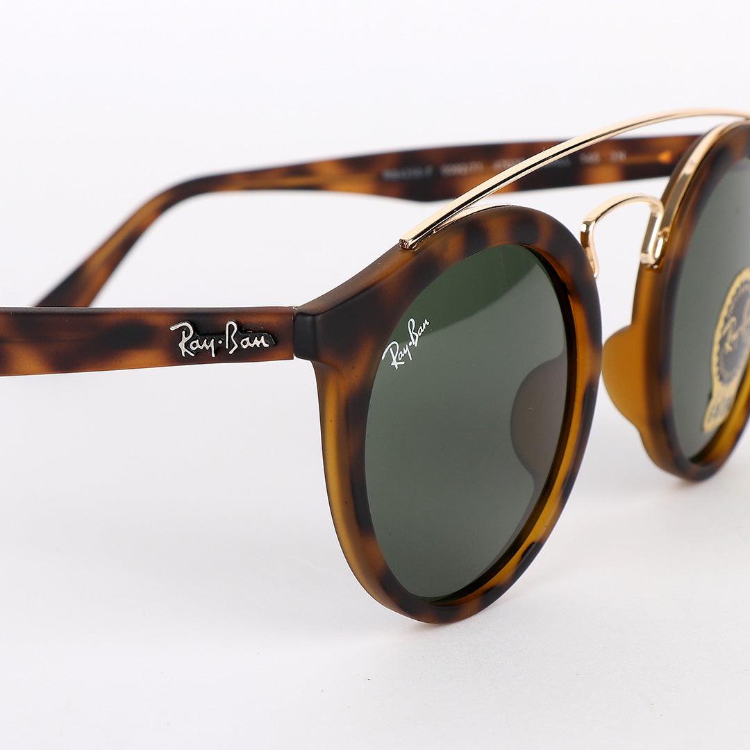 Ray-Ban Round Frame And Gold Metal Animal Skin Sunglasses - Obeezi.com