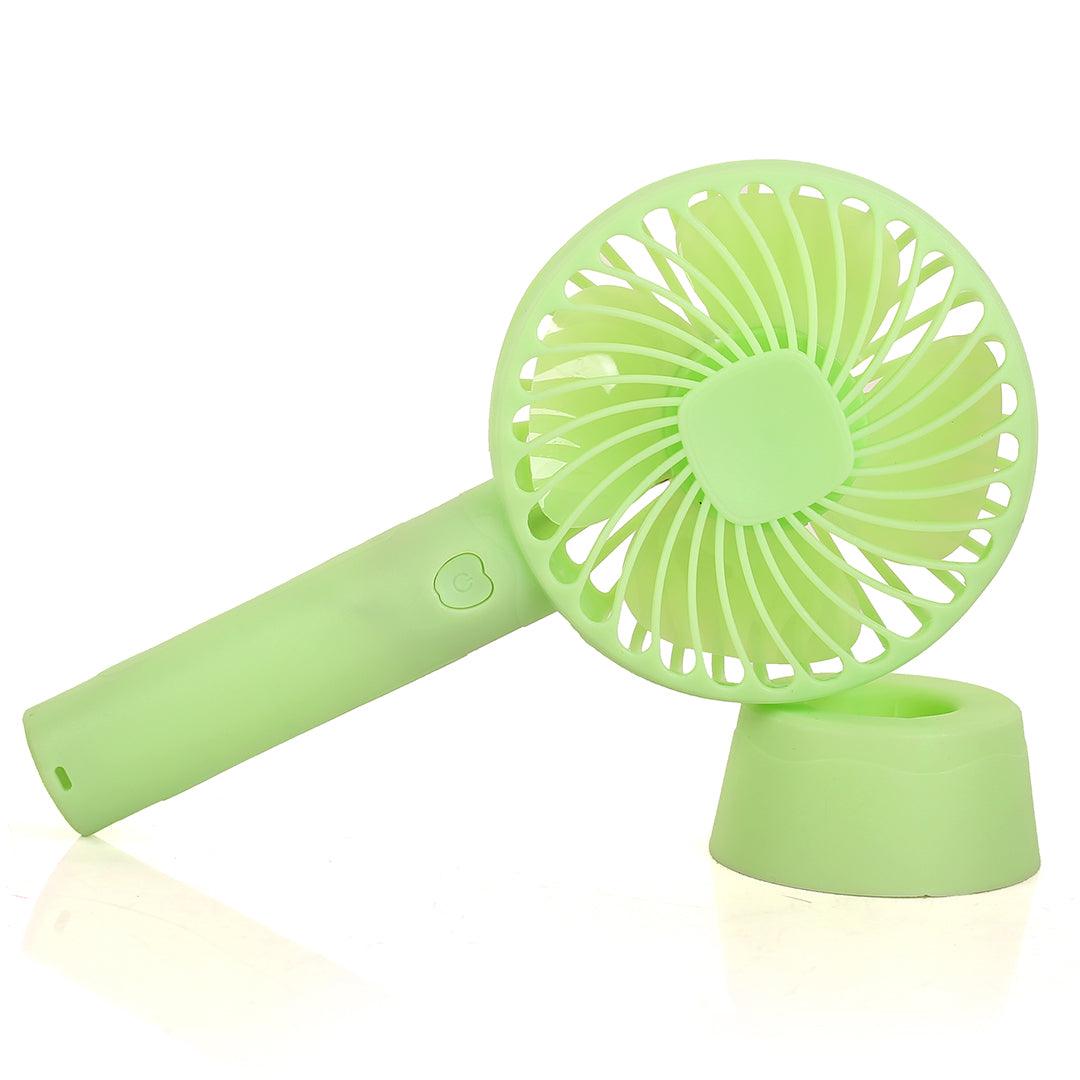 Rechargeable Mini Usb Hand Fan + Base + Battery- Green - Obeezi.com