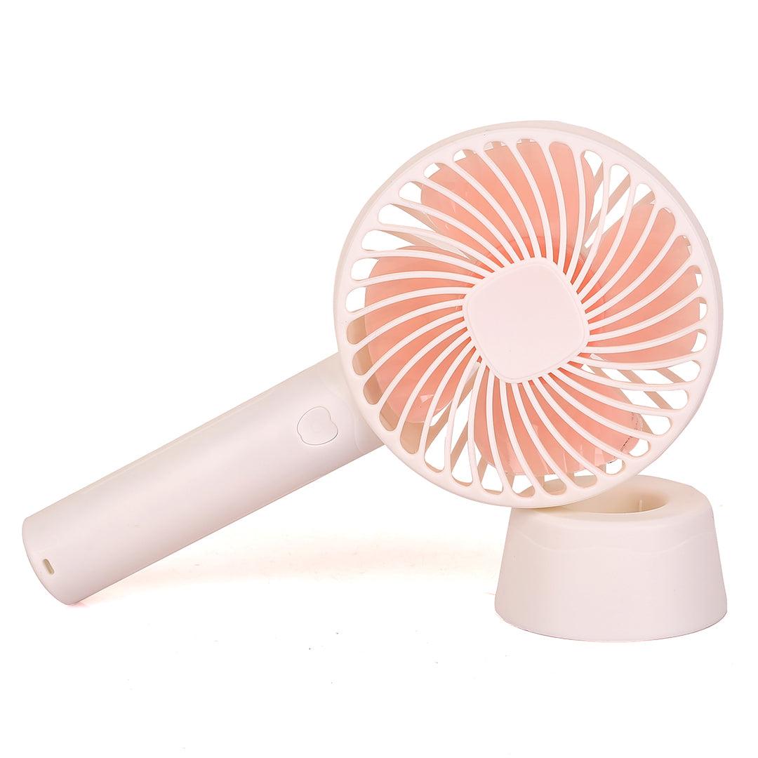 Rechargeable Mini Usb Hand Fan + Base + Battery- White - Obeezi.com