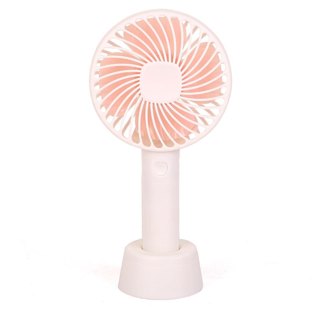 Rechargeable Mini Usb Hand Fan + Base + Battery- White - Obeezi.com