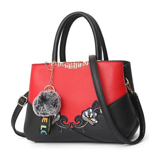 Red Black French Fur Cham Shape Tote Handbag - Obeezi.com