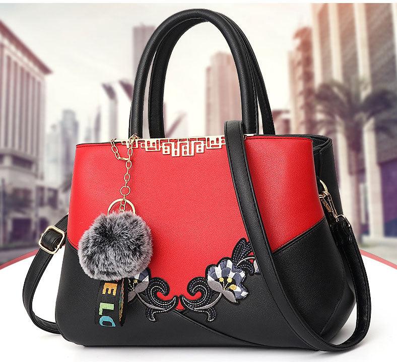 Red Black French Fur Cham Shape Tote Handbag - Obeezi.com