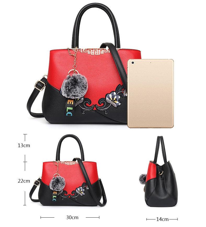 Red Black French Fur Cham Shape Tote Handbag - Obeezi.com