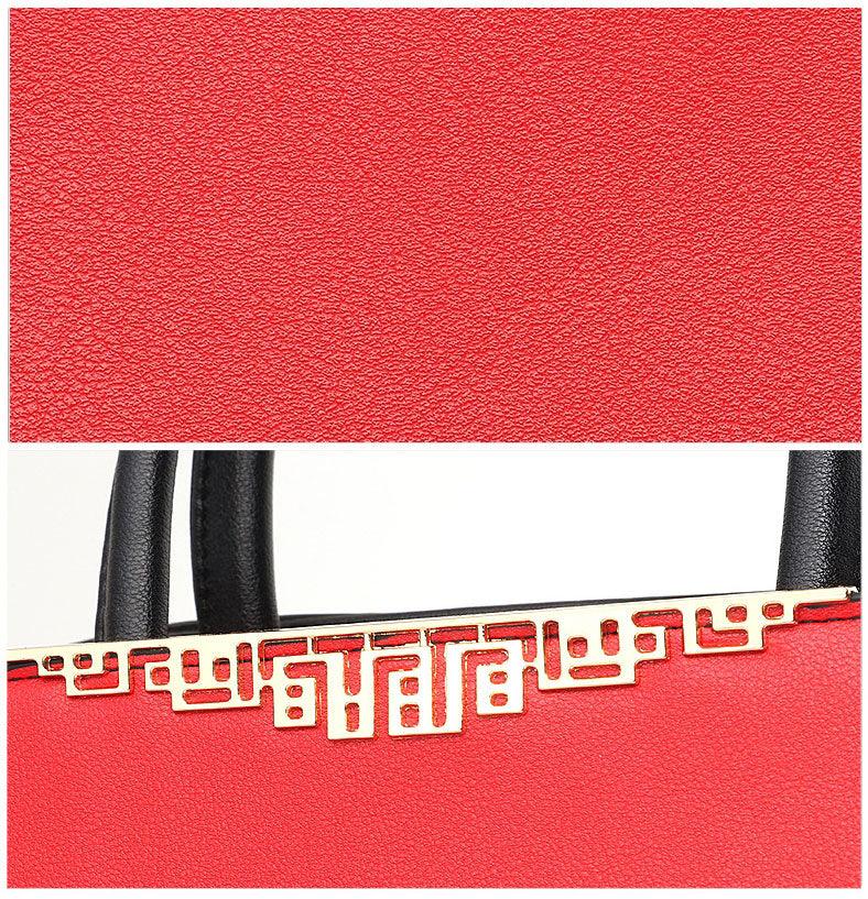 Red Black French Fur Cham Shape Tote Handbag - Obeezi.com