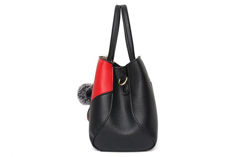 Red Black French Fur Cham Shape Tote Handbag - Obeezi.com