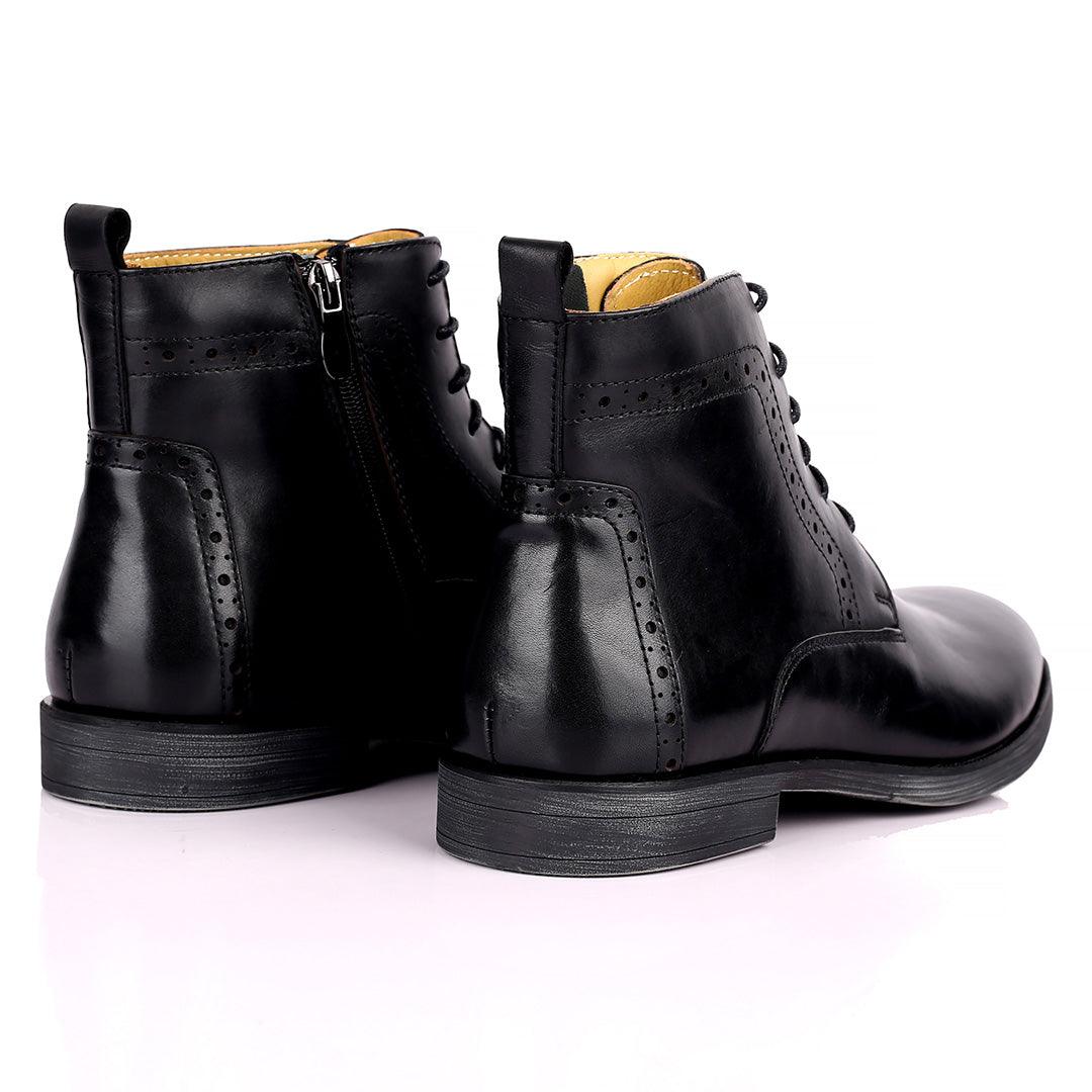 Renato Dulbecc High Ankle Perforated Lace Up Black Formal Shoe - Obeezi.com