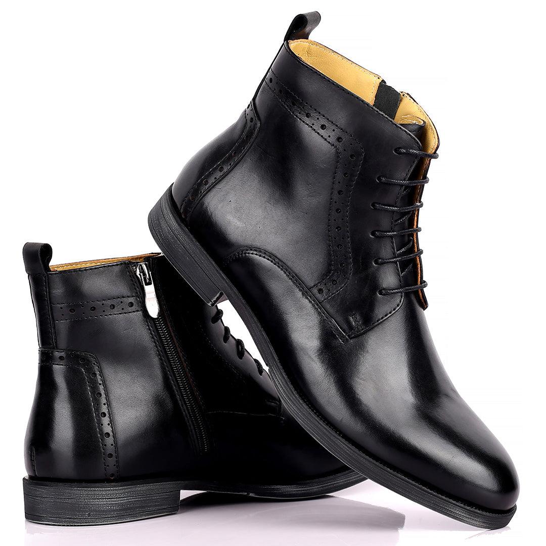 Renato Dulbecc High Ankle Perforated Lace Up Black Formal Shoe - Obeezi.com