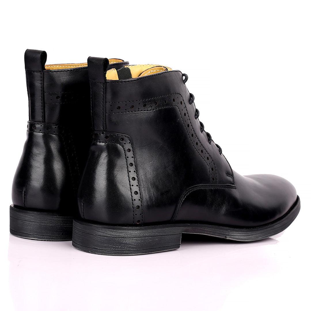 Renato Dulbecc High Ankle Perforated Lace Up Black Formal Shoe - Obeezi.com