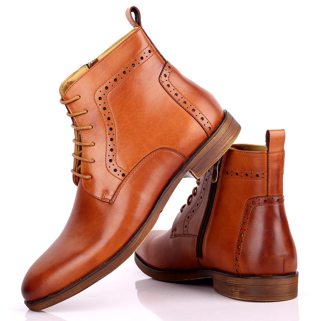Renato Dulbecc High Ankle Perforated Lace Up Brown Formal Shoe - Obeezi.com