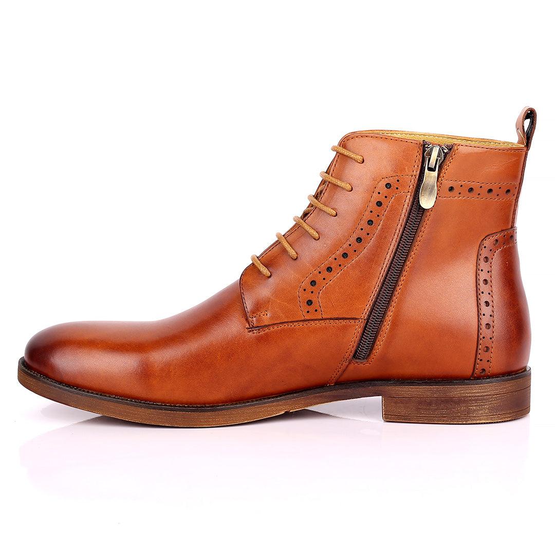 Renato Dulbecc High Ankle Perforated Lace Up Brown Formal Shoe - Obeezi.com