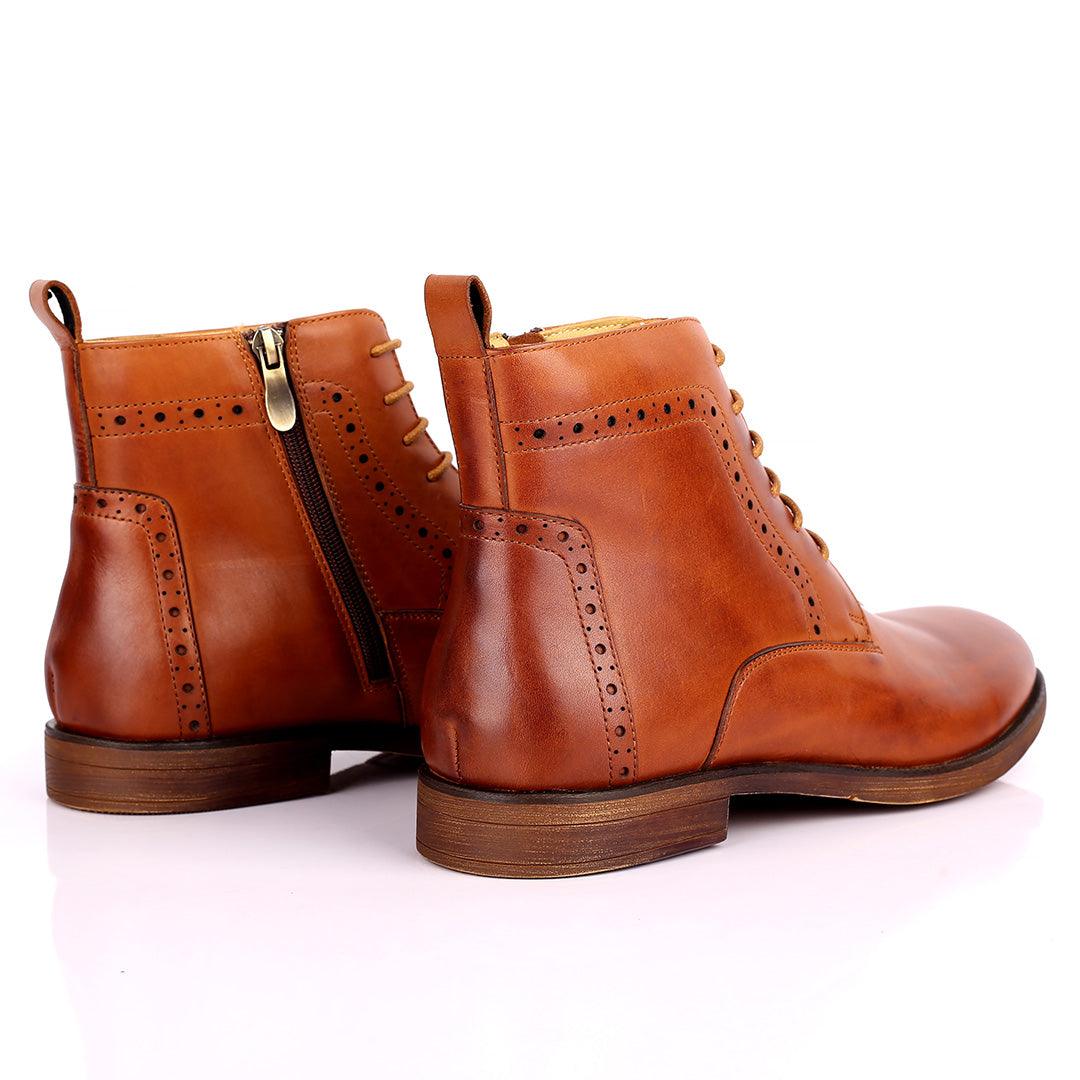 Renato Dulbecc High Ankle Perforated Lace Up Brown Formal Shoe - Obeezi.com