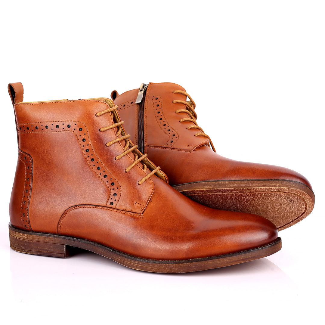 Renato Dulbecc High Ankle Perforated Lace Up Brown Formal Shoe - Obeezi.com