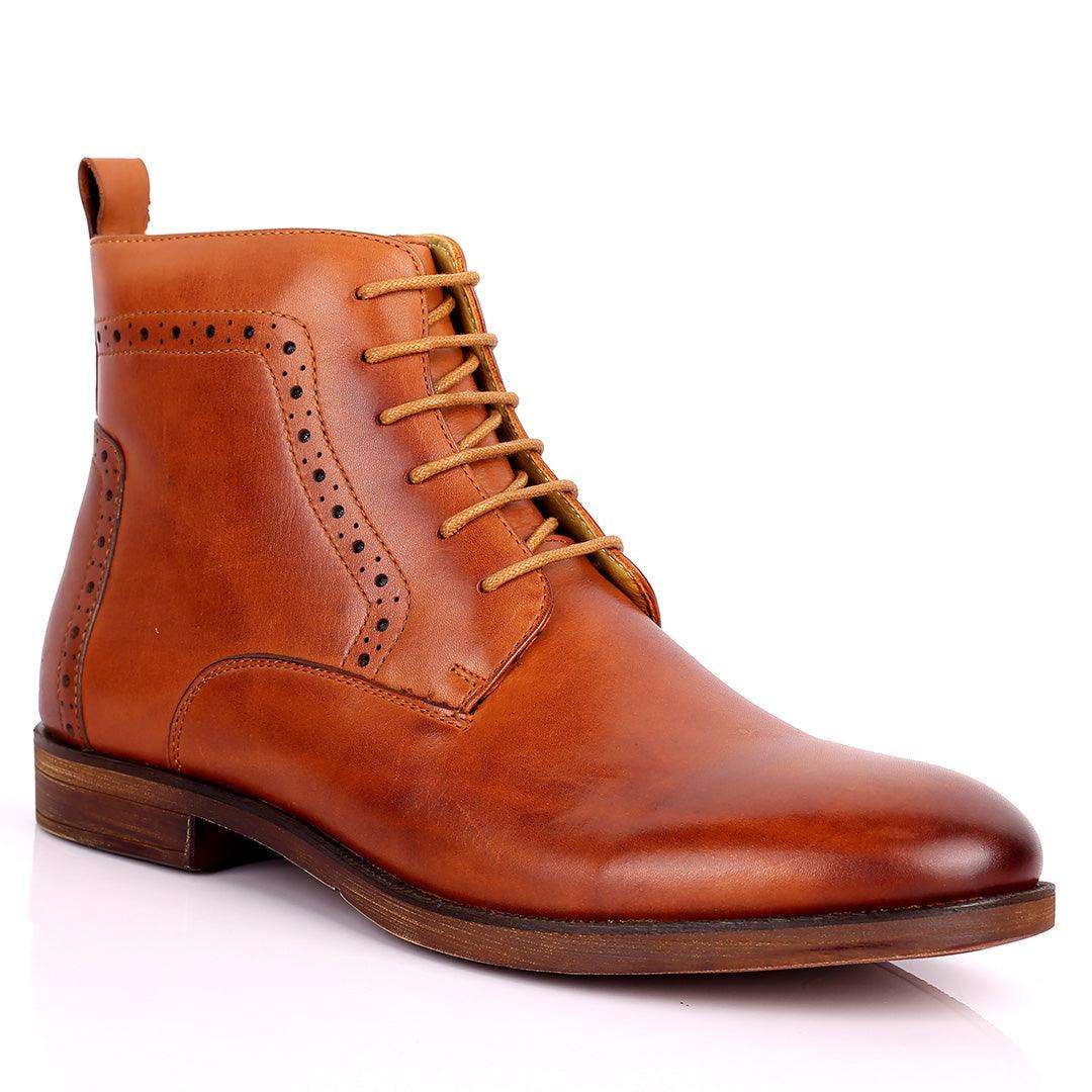 Renato Dulbecc High Ankle Perforated Lace Up Brown Formal Shoe - Obeezi.com