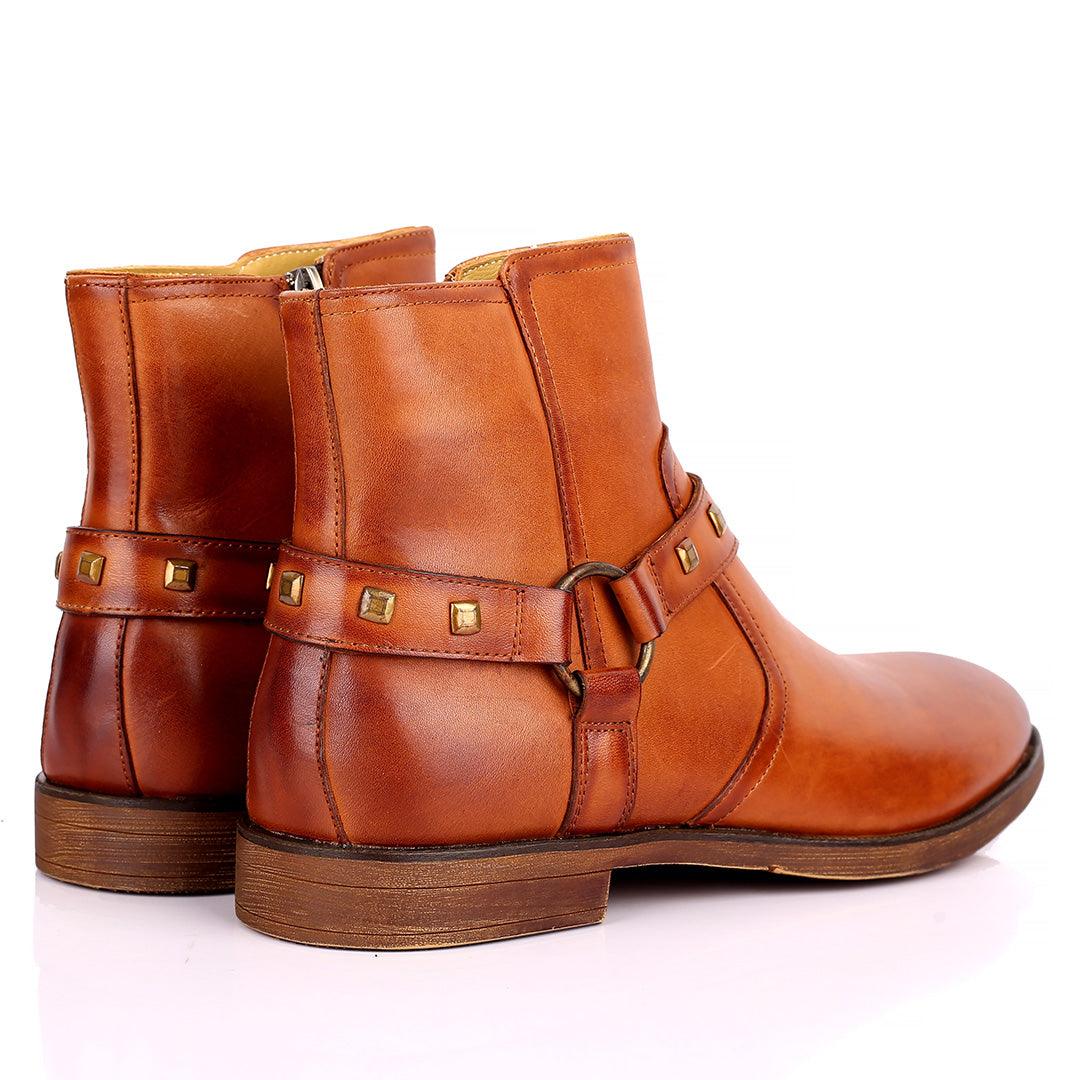 Renato Dulbecc High Ankle Shoe With Belt and Gold Design Formal Shoe- Brown - Obeezi.com