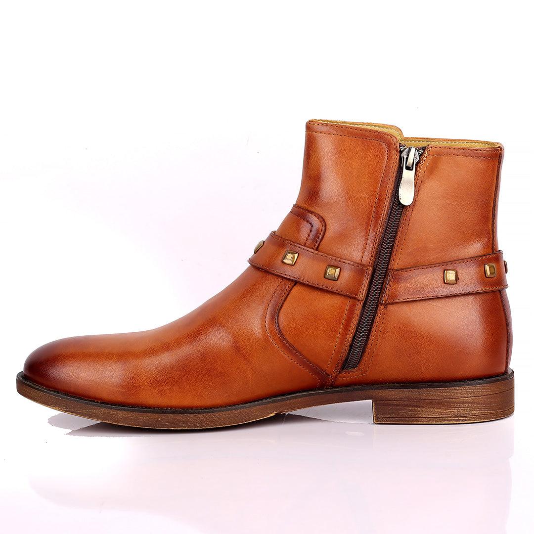 Renato Dulbecc High Ankle Shoe With Belt and Gold Design Formal Shoe- Brown - Obeezi.com