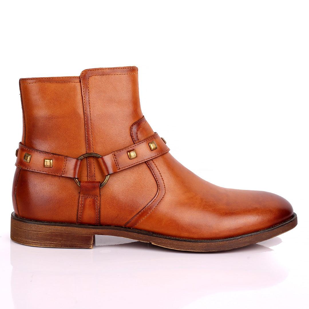 Renato Dulbecc High Ankle Shoe With Belt and Gold Design Formal Shoe- Brown - Obeezi.com