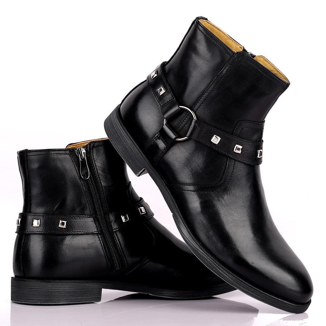 Renato Dulbecc High Ankle Shoe With Belt and Silver Design Formal Shoe - Obeezi.com