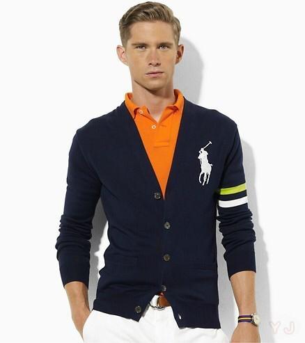 RL Big Pony V Necked Button Down NavyBlue Cardigan. - Obeezi