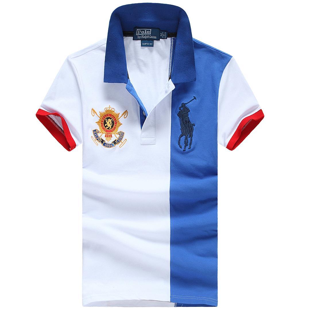 RL Black Watch BLUE/White Short Sleeve Polo With Big Horse - Obeezi