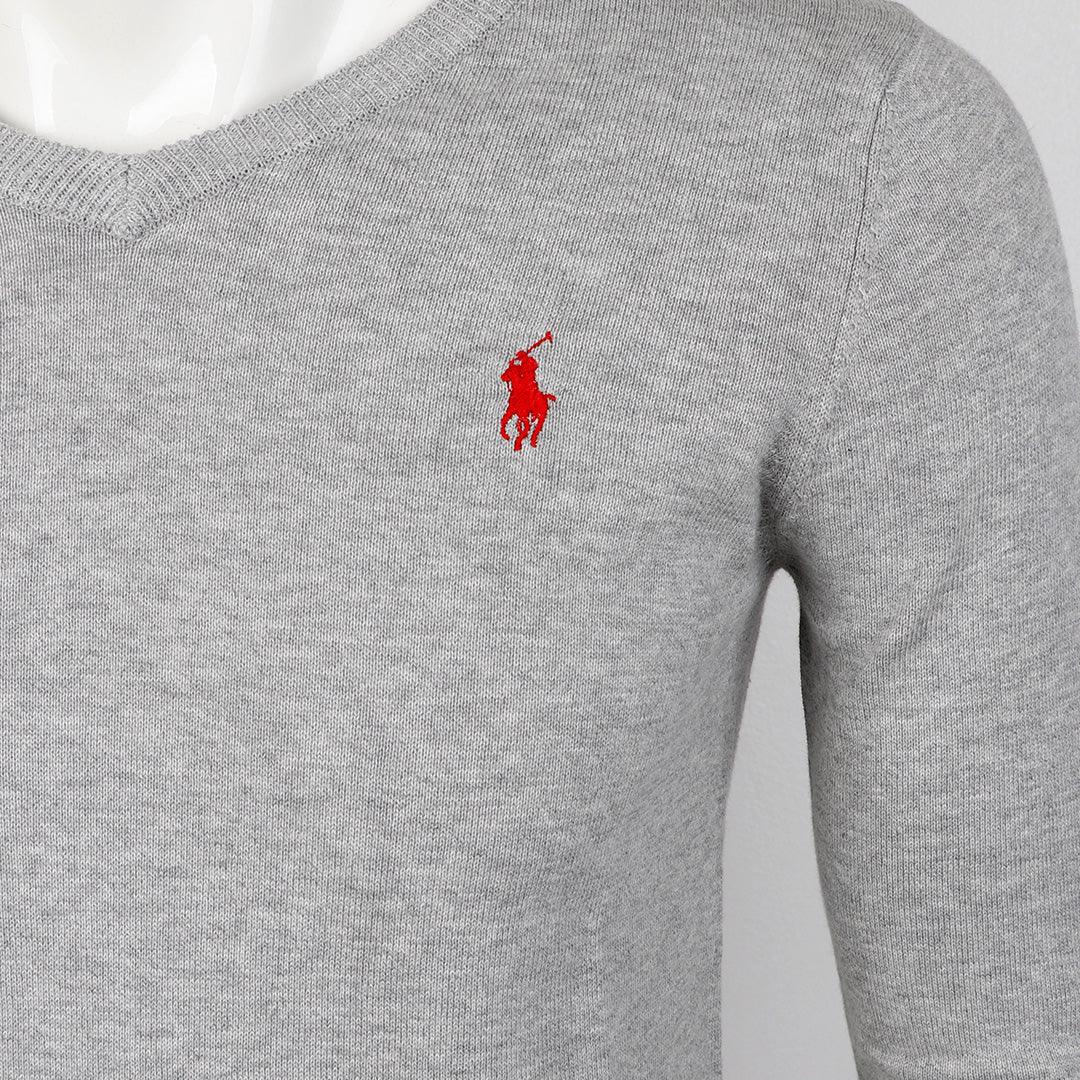 RL Classic Small Pony Ash V Neck Cardigan - Obeezi